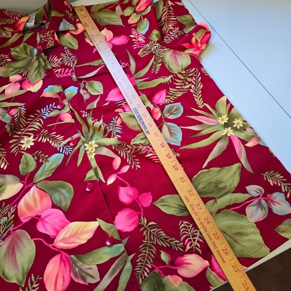 Vintage Sag Harbor Shirt Womens 1X Red Floral Button Hawaiian Cottage Bloom - Picture 10 of 11